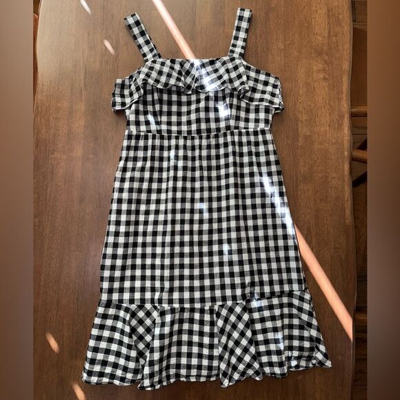 J.Crew Gingham Ruffle Midi Dress Size 12 Black White Check Cotton Lined Summer - Picture 5 of 11